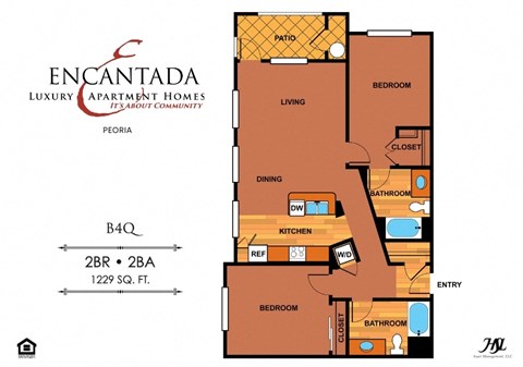 Encantada Peoria floor plan for B4Q unit with 2 bedrooms and 2 bathrooms